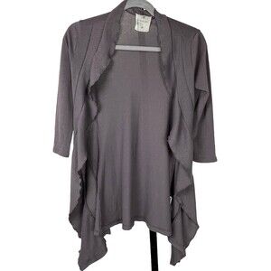 Threads Sweater‎ Cardigan Open Draping Ruffle Shawl Collar Smoky Purple Small